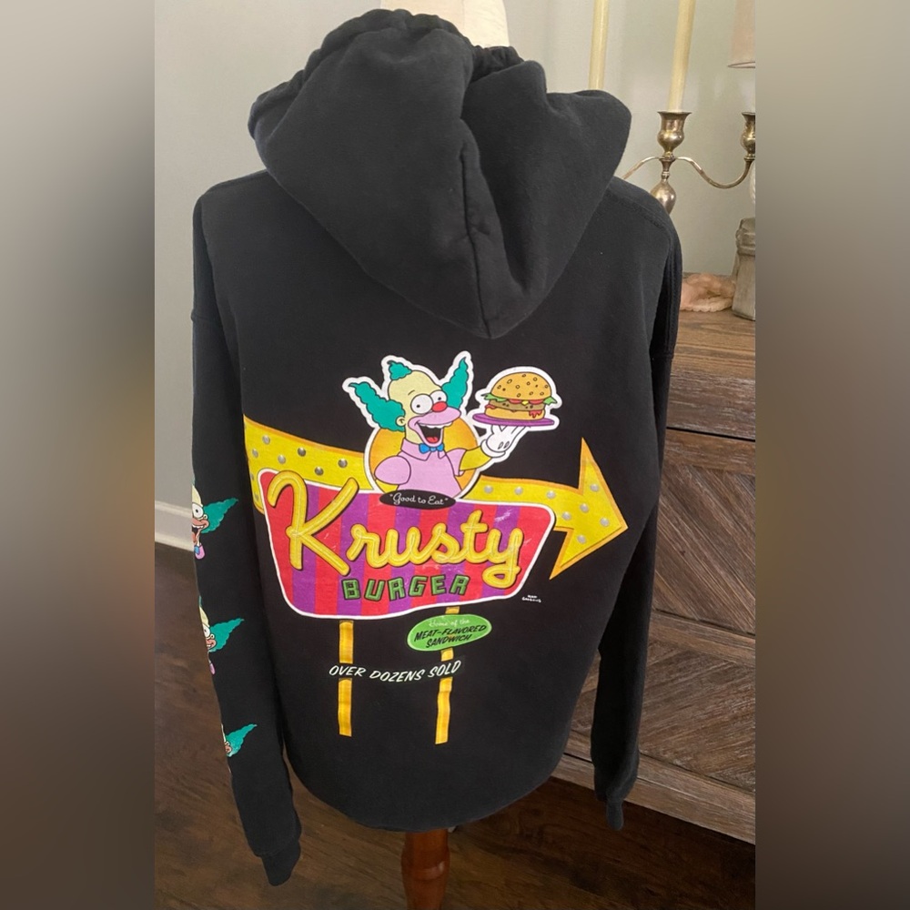 Simpsons Krusty Burger Cartoon Medium Black‎ Y2K Pullover Hoodie Sweatshirt - Picture 7 of 7